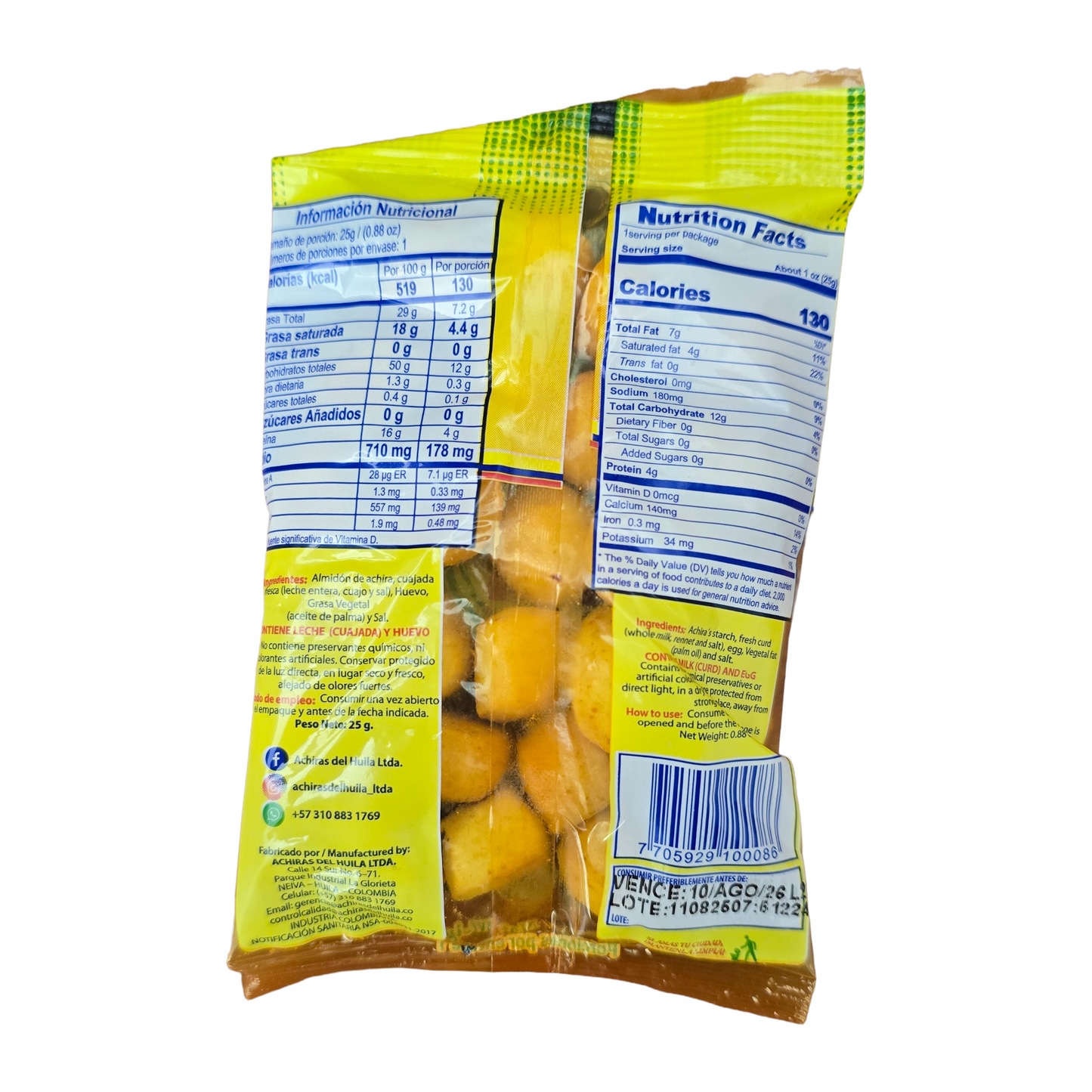 Tabla nutricional Achiras del Huila