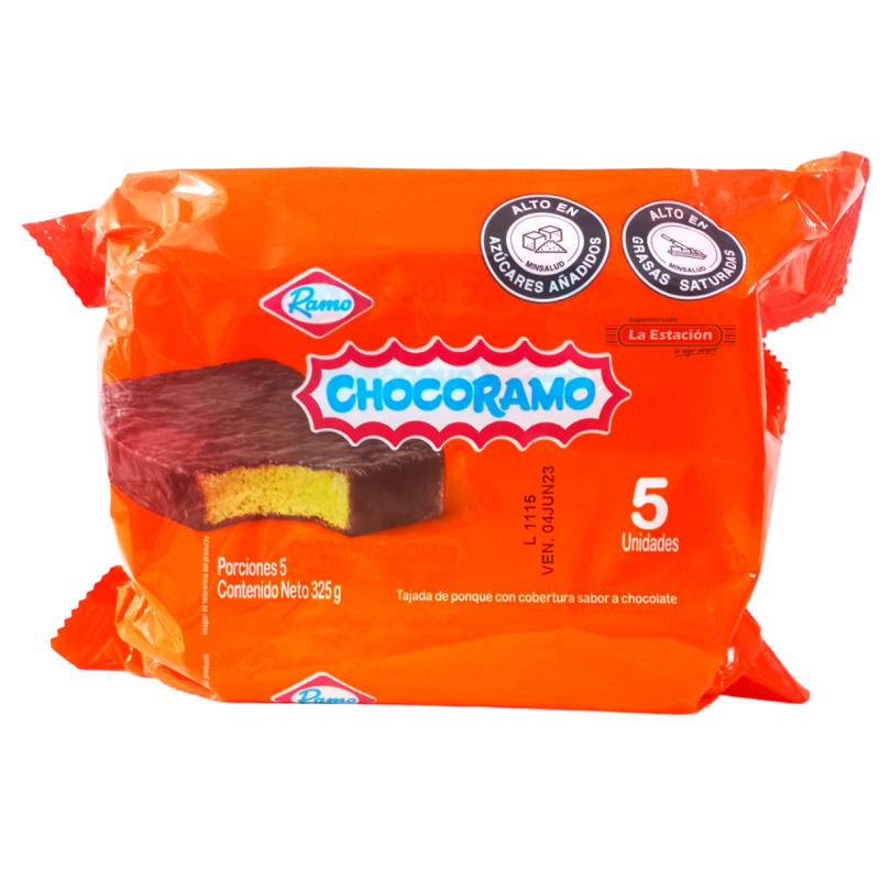 Ponqué Chocoramo Ramo pack de 5 unidades, recubierto de chocolate, snack tradicional colombiano en USA